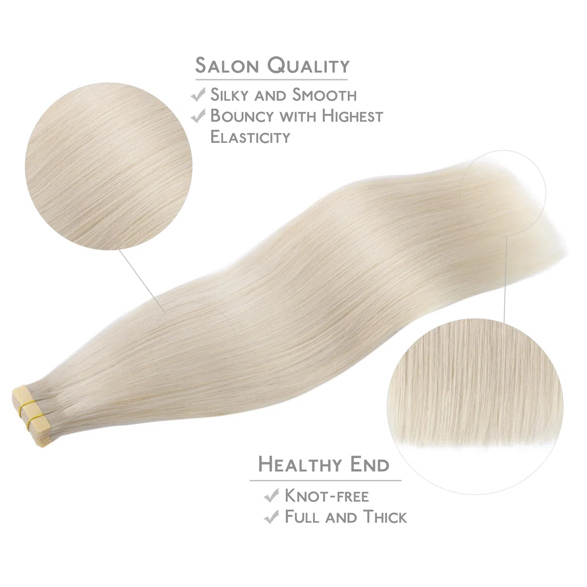WENNALIFE Lot de 20 extensions capillaires en cheveux humains Remy invisibles, soyeux, droits, 50 g, 45 cm, blond platine