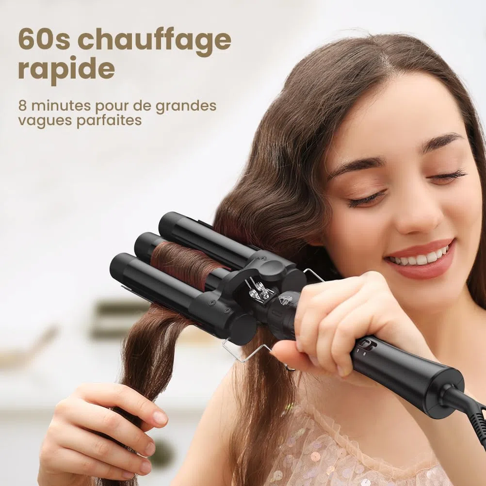 ELEHOT-Store Boucleur a Cheveux 3 Tete à Température Réglable, Fers à Vagues avec Chauffage Rapide PTC, Fer à Friser Ceramique 10-32mm, Fer à Boucler 5 en 1 pour Cheveux Court Longs, 2 Clips