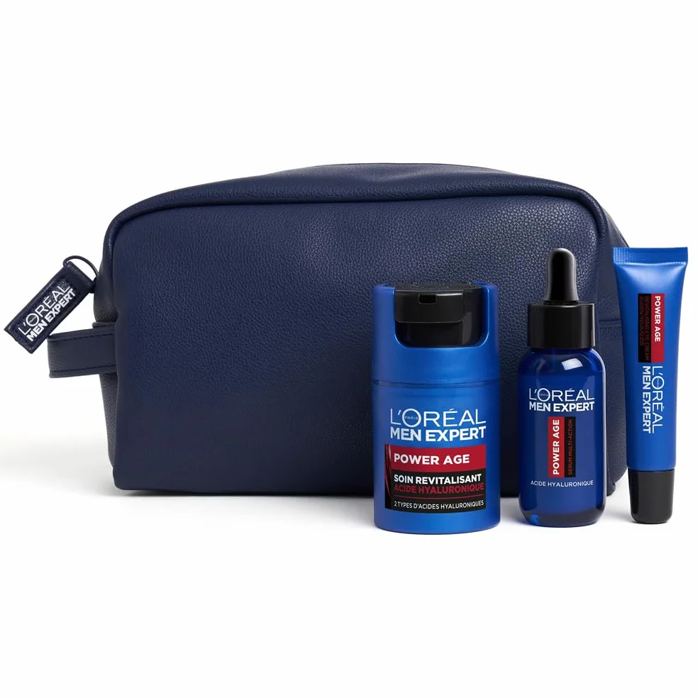 L'Oréal Men Expert Trousse Routine Experte Homme Soins Visage Revitalisant Anti-Âge Acide Hyaluronique Power Age 3 Produits