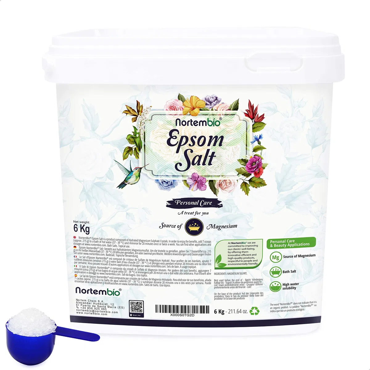 Nortembio Sel d'Epsom 6 kg – Sulfate de magnésium pour bain, relaxation et récupération musculaire