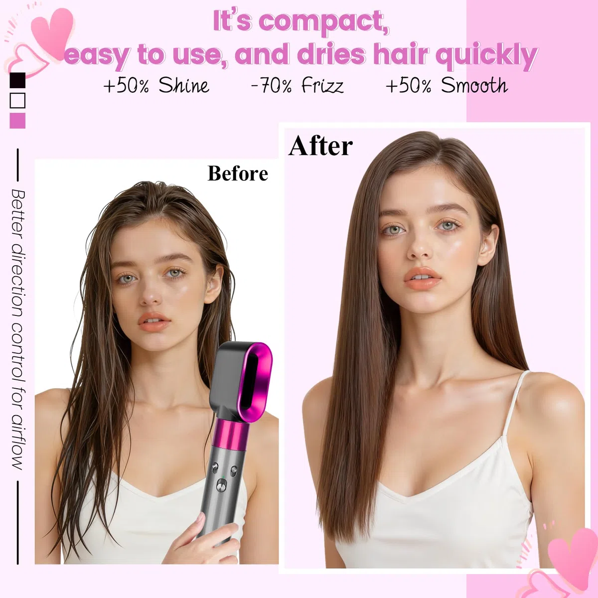 Accessoire de séchage pré-coiffant pour Dyson Airwrap - Pièce de rechange pour buse d'air 969759-01, fuchsia