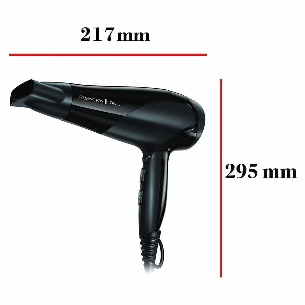 Remington Sèche-cheveux Ionique 2200W Noir D3198, 3 températures 2 vitesses, concentrateur diffuseur
