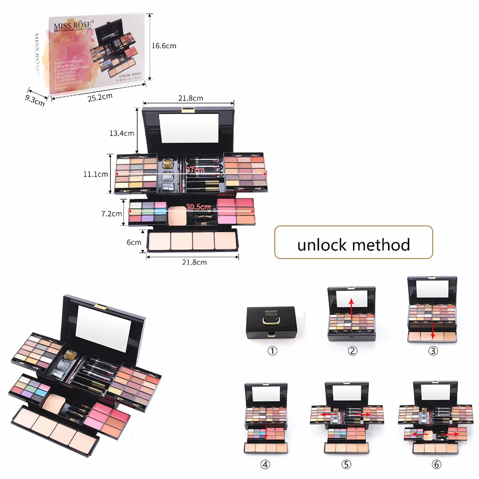 Kit de Maquillage Complet Femme avec Ombre à Paupières, Rouge Lèvres, Brosse Cosmétique, Compact Powder, Mascara, Eyeliner