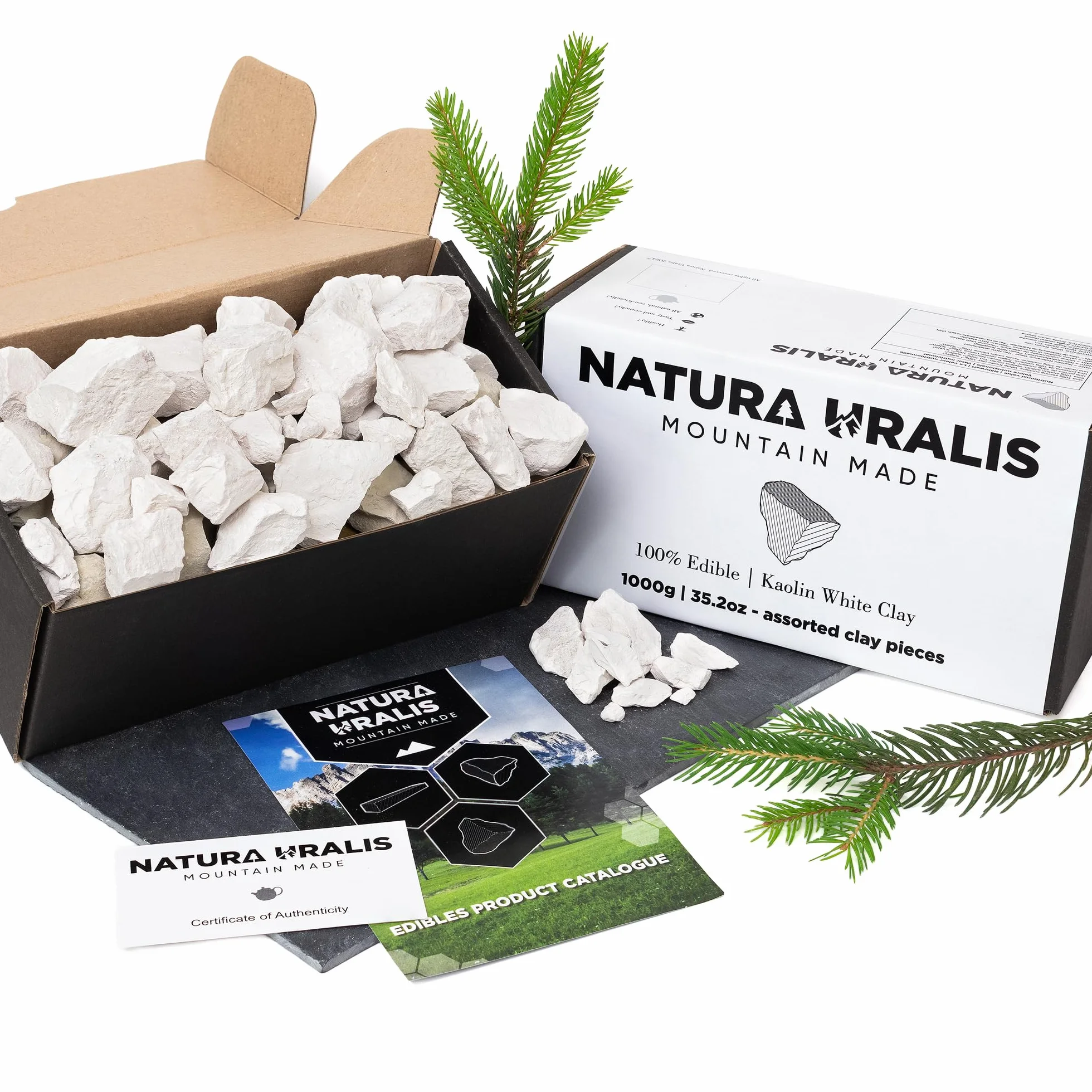 Natura Uralis Argile Blanche Kaolin 1000g Naturelle Blanc Pur à Blanc Cassé Texture Terreuse Veloutée Ferme