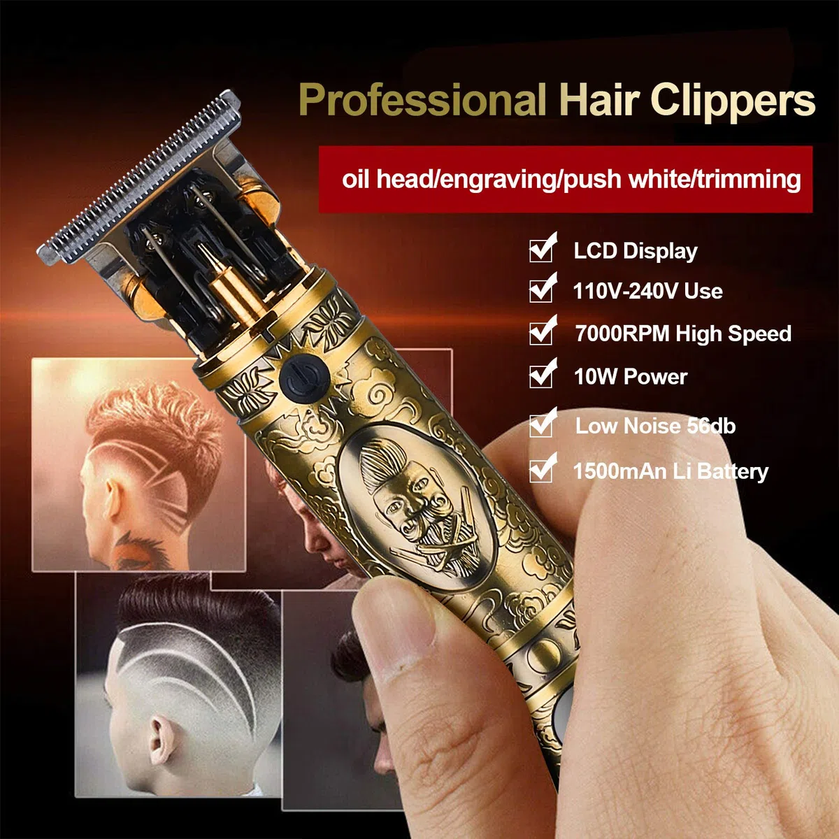 Suttik Tondeuse à cheveux professionnelle pour homme, tondeuse à barbe et moustache pour homme, tondeuse à moustache, coupe-bordures Gold Knight