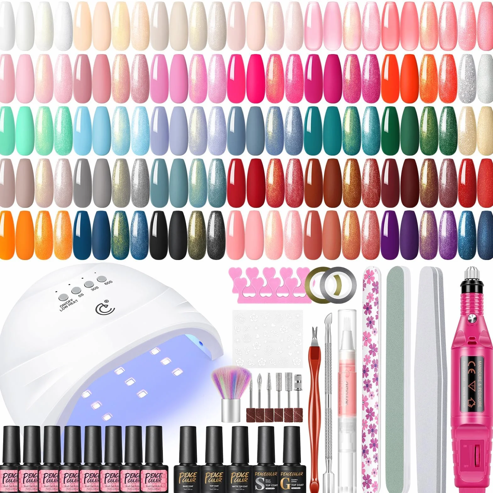 PEACECOLOR Kit Vernis Semi Permanent Complet 35 Couleurs avec Lampe UV LED et Ponceuse pour Ongles