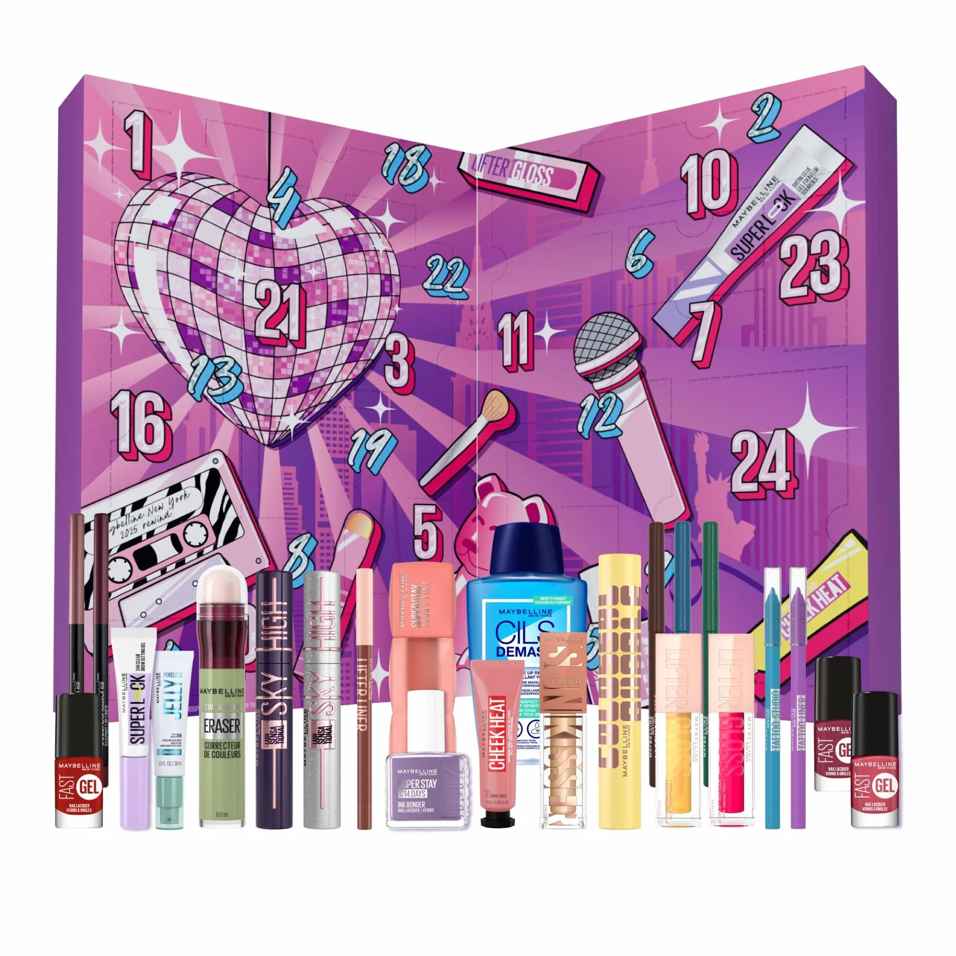Maybelline New York Calendrier de l'Avent 2025 Coffret 24 Produits de Maquillage Teint Regard Lèvres Ongles