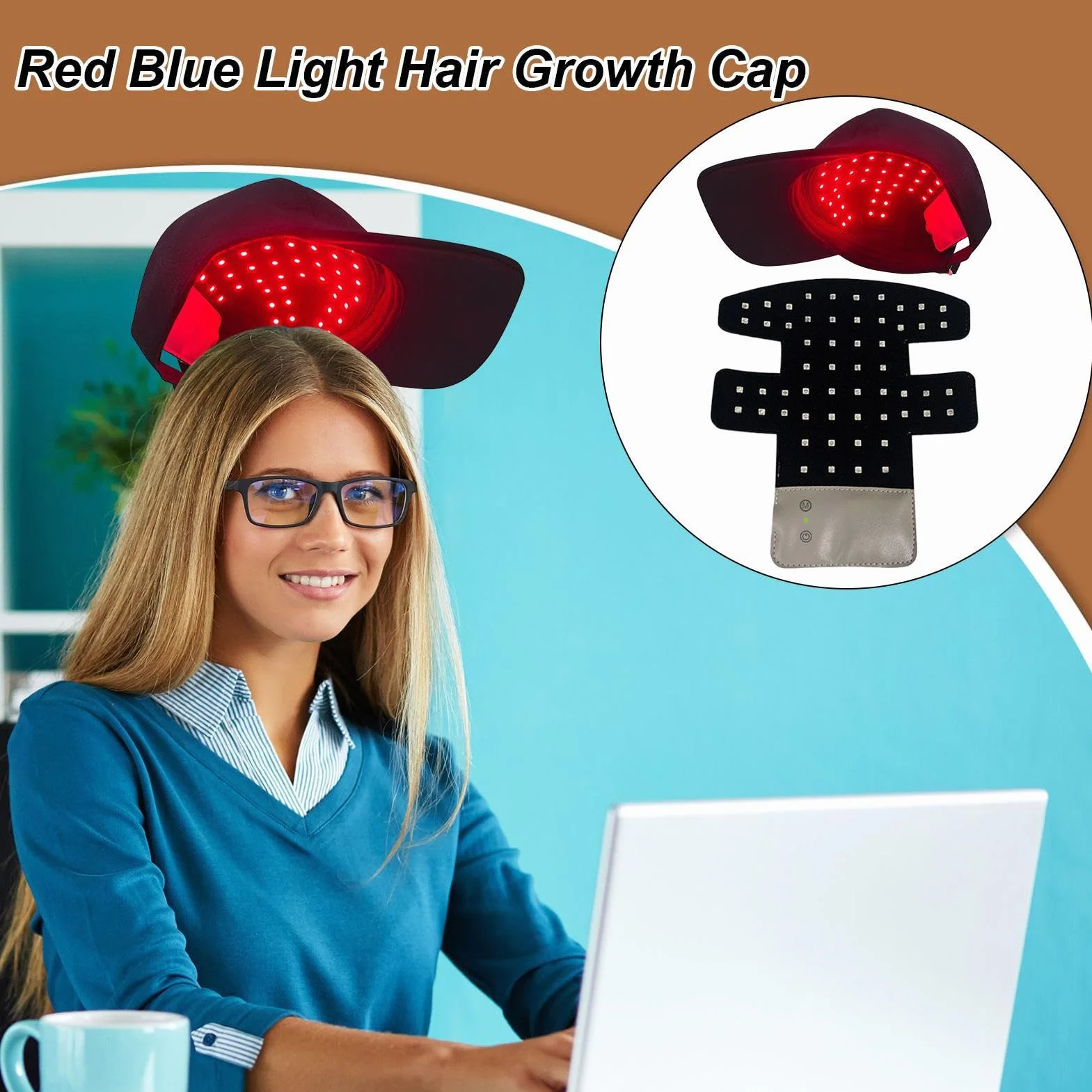 Red Light Therapys Bonnet pour repousse des cheveux 56 lampes LED 4 en 1 infrarouge 450/660/850 nm, chapeau rechargeable sans fil pour cheveux clairsemés, prévention de l'alopécie, santé du cuir