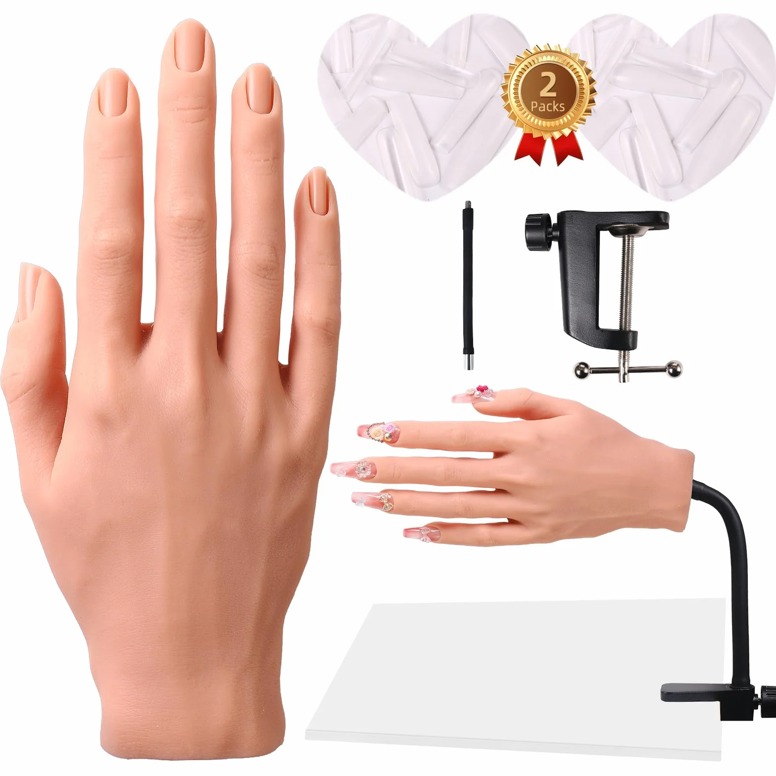 Main d'entraînement pour ongles en acrylique – Main d'entraînement des ongles en silicone – Modèle de pratique flexible pour les débutants professionnels (-25)