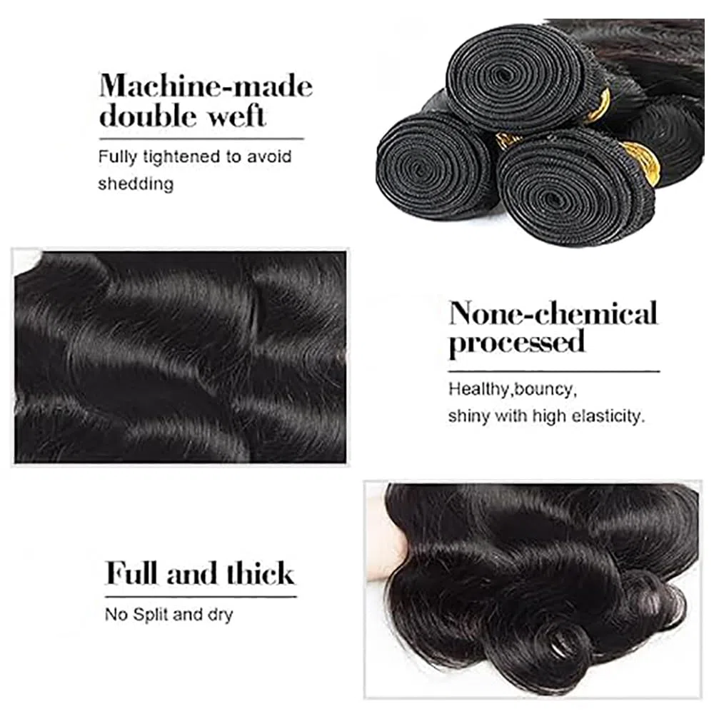 Human Hair Bundles Body Wave Tissage Naturel Cheveux Humain Extensions Unprocessed Remy en lot Meches Weave Double Weft Natural Black 20 22 24 Pouces