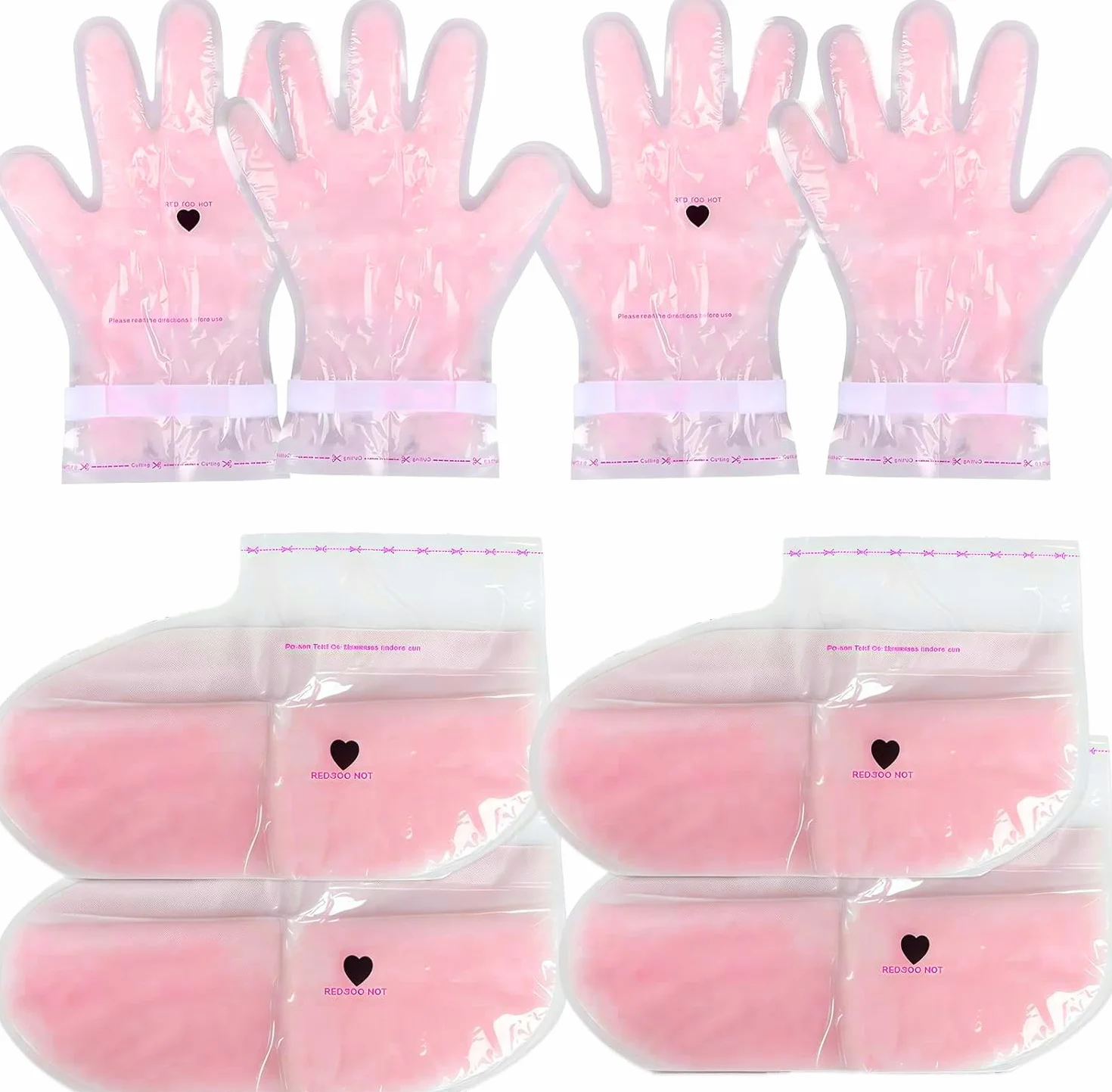 Lot de 4 gants en cire de paraffine et couvre-pieds pour l'automne - Chaussettes hydratantes pour les mains et les pieds - Spa à la maison - Apaise et répare la peau après un bain de soleil