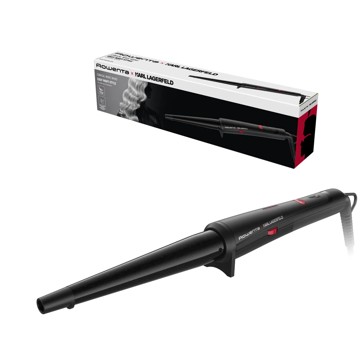 Rowenta x Karl Lagerfeld CF324L Pince conique Fer à friser professionnel Keratin & Glow 200°C