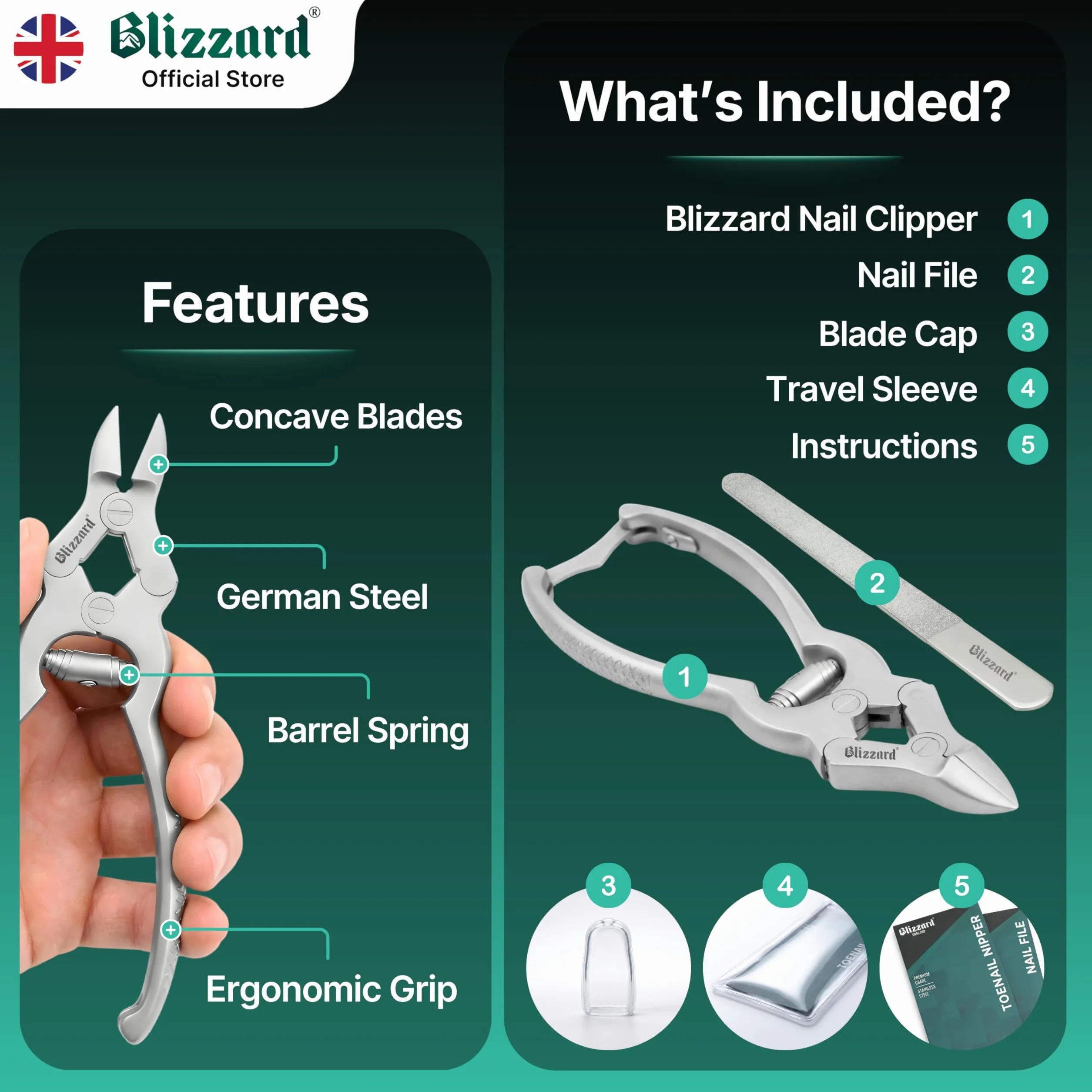 Blizzard Coupe-Ongles Professionnel Acier Inox 15cm pour Ongles Épais et Incarnés