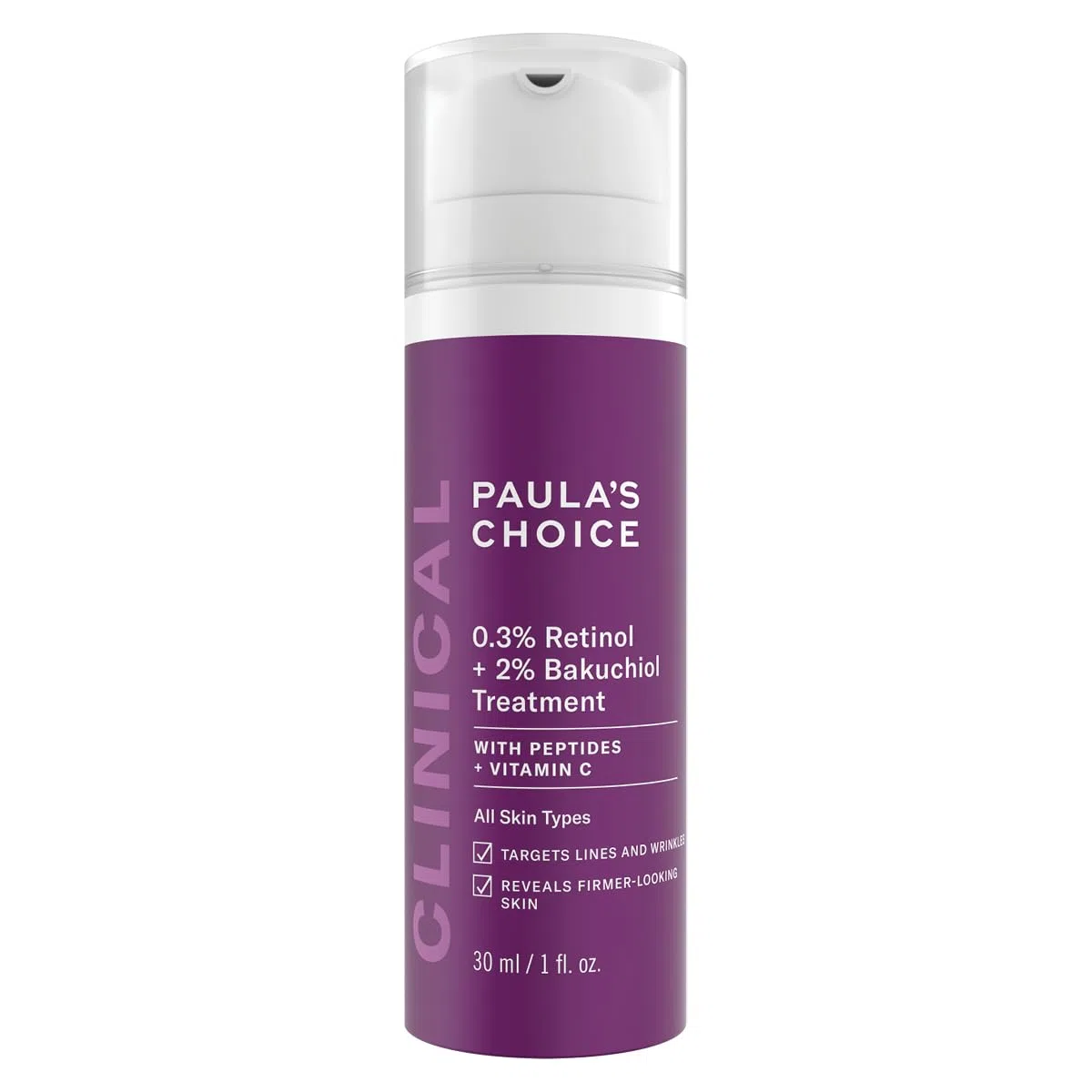 Paula's Choice CLINICAL 0,3% Retinol & 2% Bakuchiol Traitement - Visage Sérum - Anti Âge - Réduire Rides & les Taches Brunes - avec Peptides & Vitamine C - Tous Types de Peaux - 30 ml