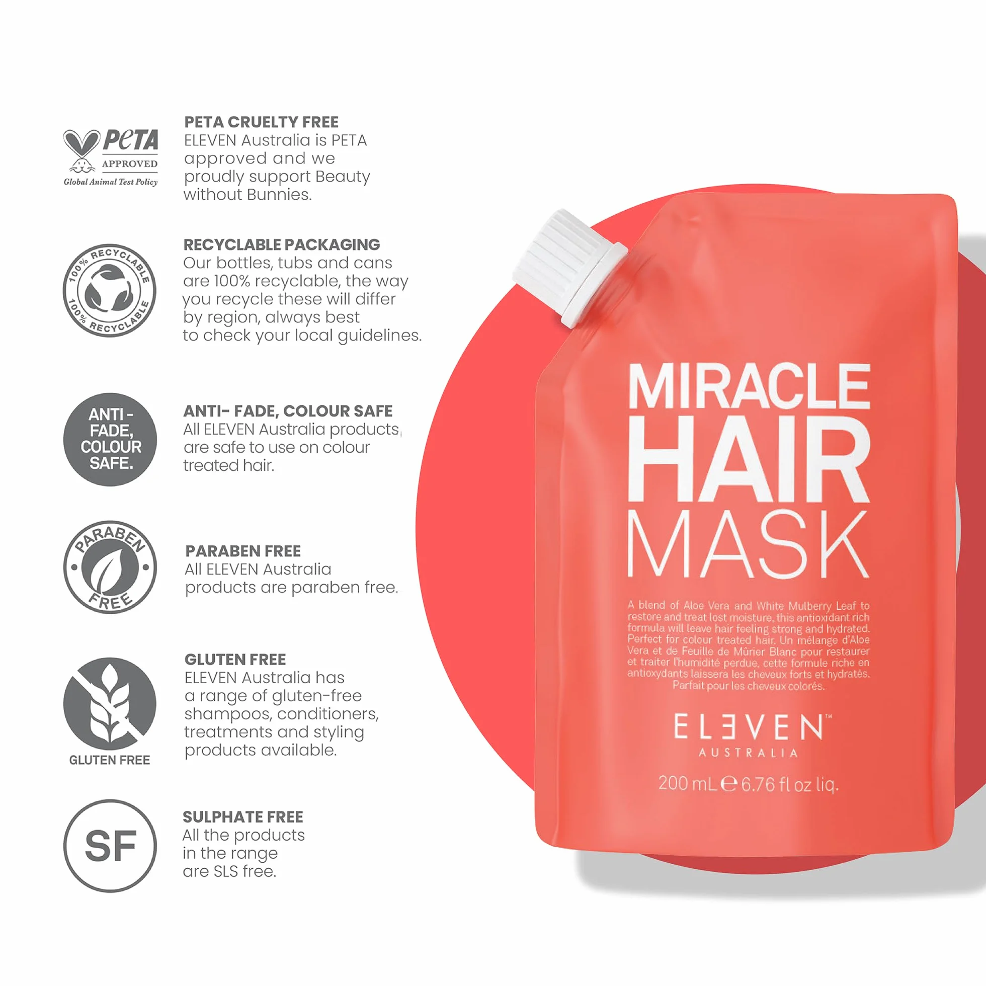ELEVEN AUSTRALIA Miracle Hair Mask 200 ml - Soin revitalisant pour cheveux secs et abîmés