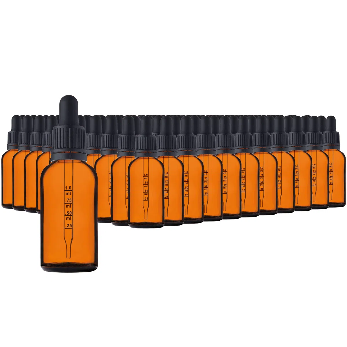 Flacon de Pipette en Verre Ambré 30ml - 110 Pièces Bouteilles en Verre Brun avec Capuchon Noir