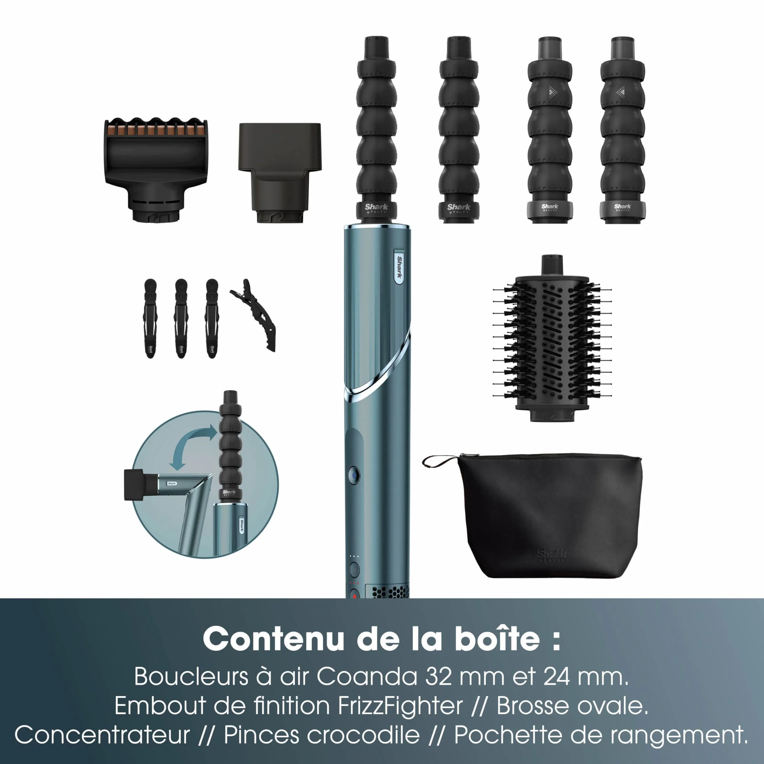 Shark FlexStyle HD456TLEU Bleu sarcelle Boucleurs à Air Anti-Frisottis Brosse Ovale Concentrateur