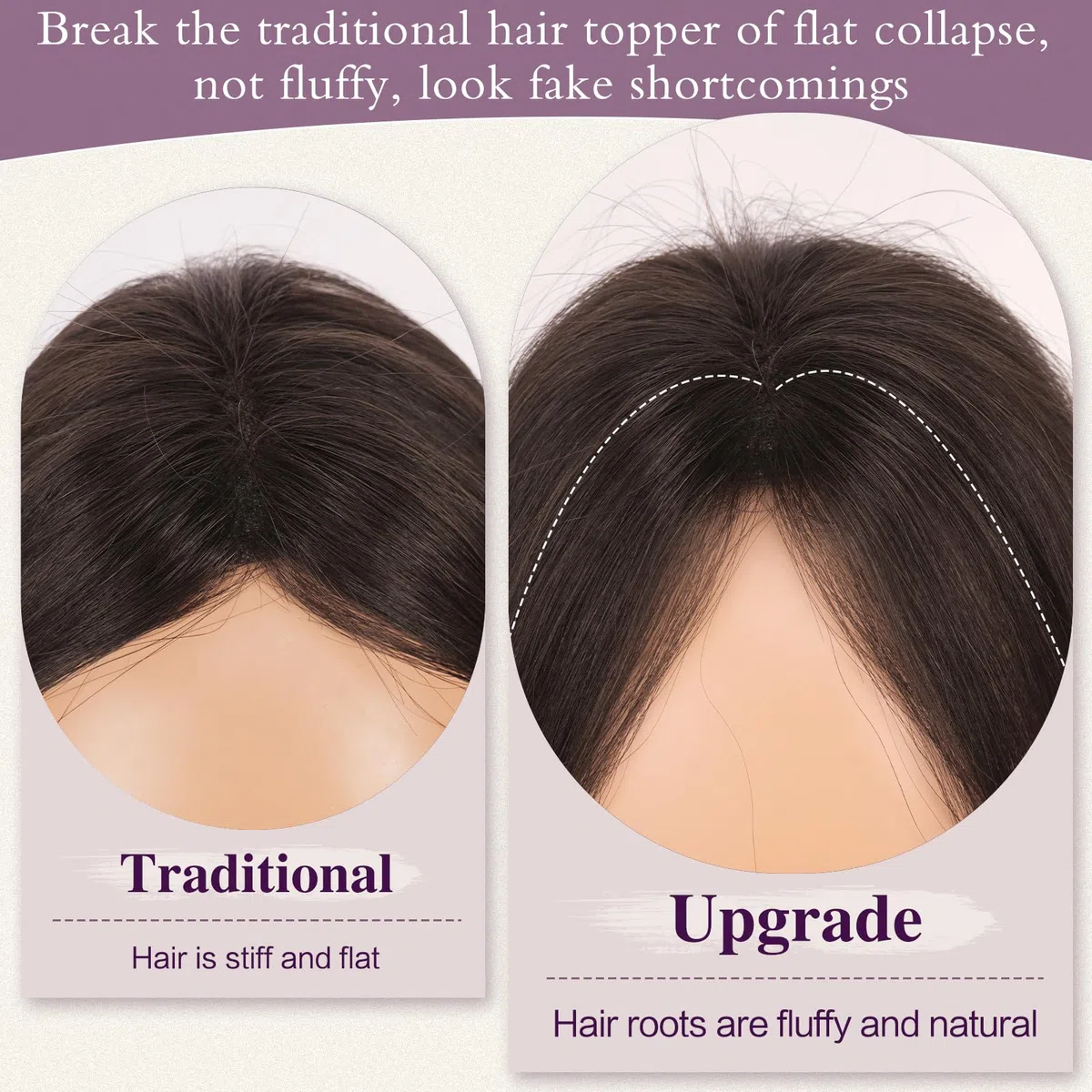 RUWISS Topper Cheveux Humain Femme Marron Foncé Hair Topper Natural Postiches à Clip Légère Droits Cheveux Humains sans Franges