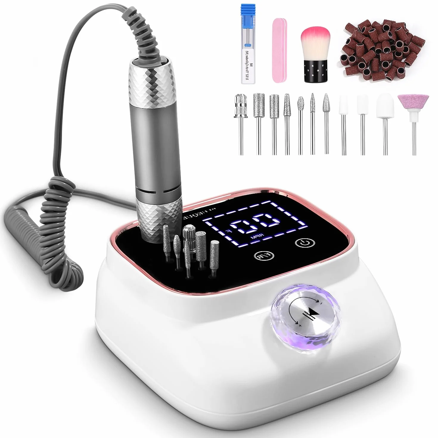 45,000RPM Ponceuse pour Ongles Professionnelle, Lime A Ongle Electrique, Ponceuse Ongles Set, Ensemble d’accessoires Kit avec Manucure Pédicure, pour Salon, Usage Maison, Or Rose