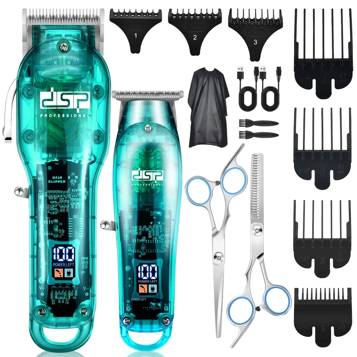 Dsp® coupe - cheveux pour hommes, kit tondeuse ensemble professionnel de coiffeur pour la Coupe des cheveux et de la barbe, tondeuse à barbe à pas zéro avec affichage LED (bleu)