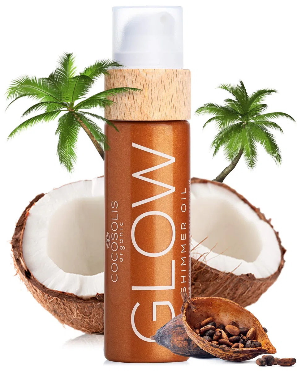 COCOSOLIS GLOW Huile éclat chatoyant - Bio oil hydratante - Huile bronzante visage et corps - Ingrédients naturels bio - Nouveau parfum cookie (110 ml)