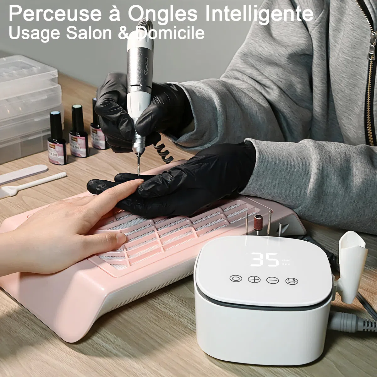 Ponceuse pour Ongles Professionnel 35000 RPM, Ponceuse Ongles avec Écran Tactile LCD & Support, Lime a Ongle Electrique, Kit Manucure Pédicure pour Salon/Maison, Acryliques et Gel, Blanc