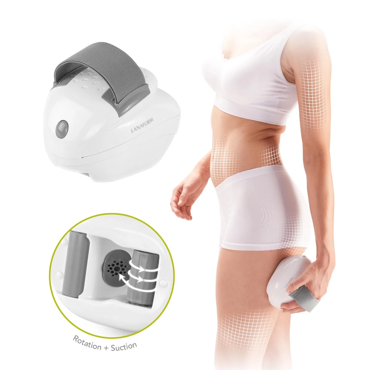 LANAFORM - Skin Mass Gris - Appareil Anti Cellulite Palper Rouler - Masseur Électrique Corps - Traitement Capitons - Raffermissant Peau Circulation Lymphatique - Aspiration - Rouleaux Vibrants