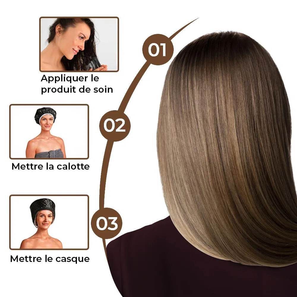 TAGUY | Casque chauffant cheveux | Gagnez du temps et prenez soin de vos cheveux n’importe où | Bonnet chauffant cheveux | Vos soins capillaires à la maison comme en voyage | Garantie 30 jours