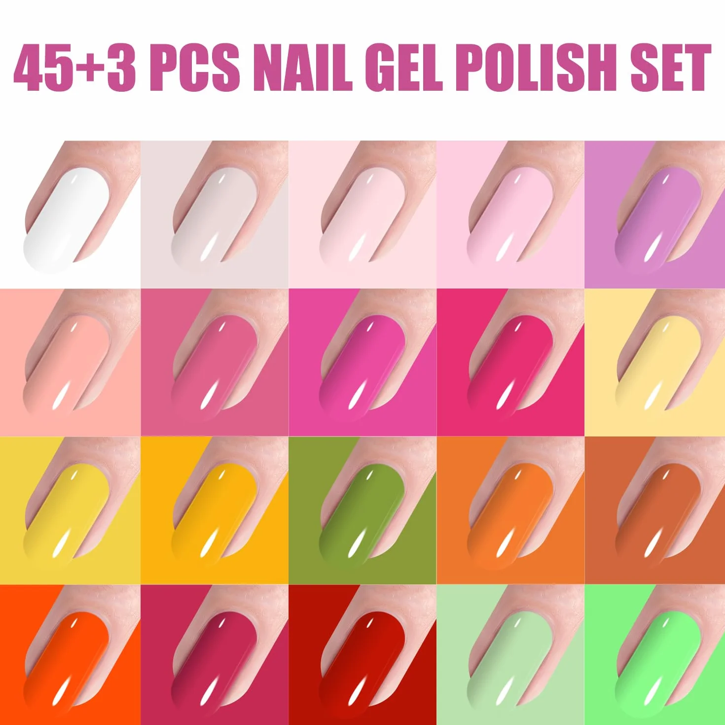 Vishine Vernis Gel Semi Permanent Lot 48 Flacons 45 Couleurs Base Top Coat Matte Top Coat UV LED Soak Off Nail Art 8ml