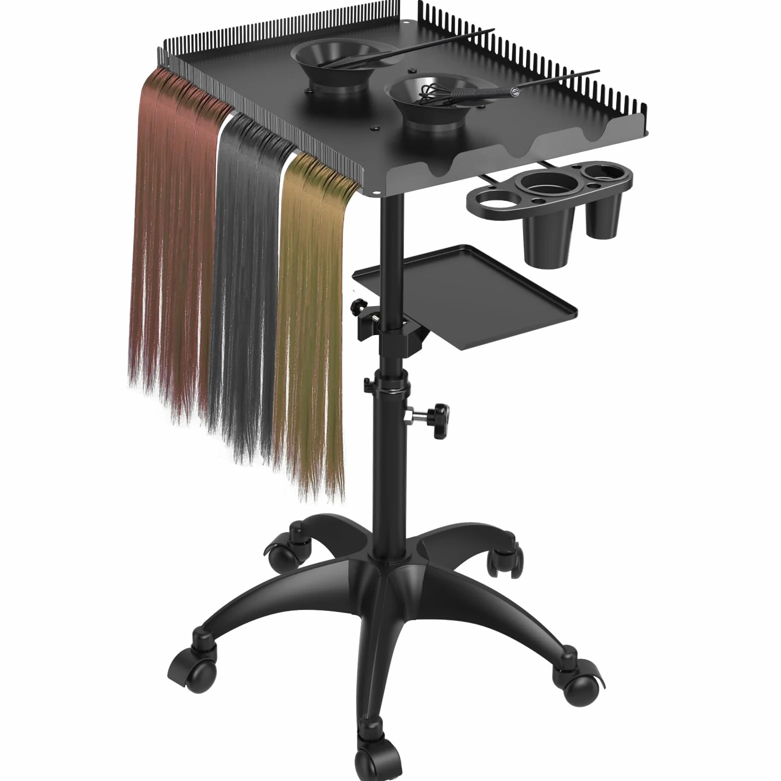 Chariot de Coiffure avec Roues, Chariot de Salon pour Extensions de Cheveux avec Plateforme de Rangement et Support