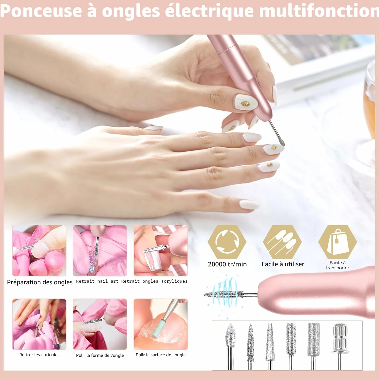 Milai Kit Ongle Gel UV Complet 180W Lampe, Ponceuse Acrylique DIY
