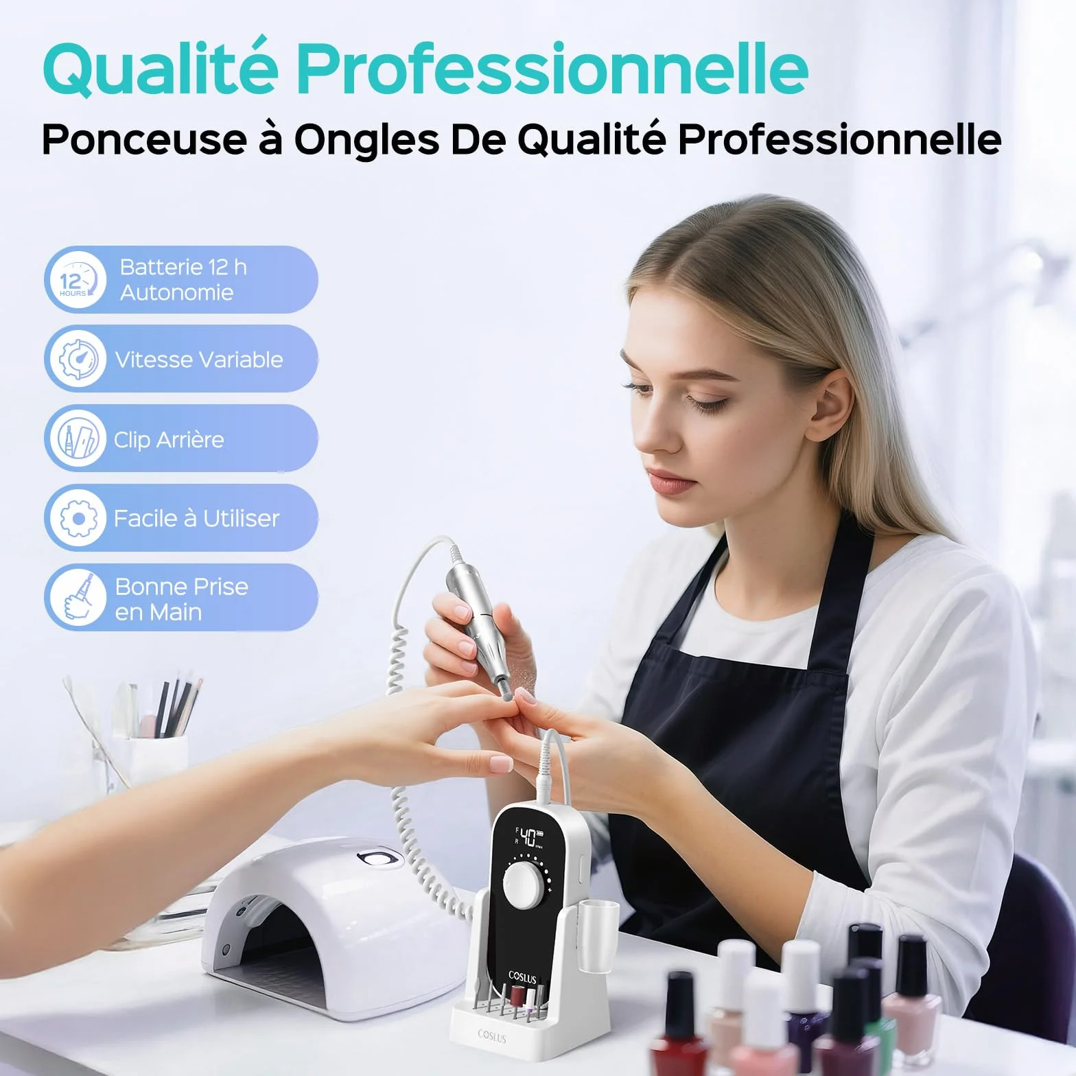 COSLUS E51 Ponceuse Ongles Professionnelle 40000 RPM Lime Electrique 6 en 1 Gel Acrylique