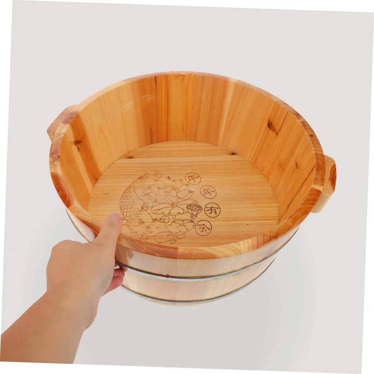 Bain de Pied en Bois Marron Seau à Pieds Finition Lisse Artisanale pour Pédicure et Massage pour Sauna et Voyage