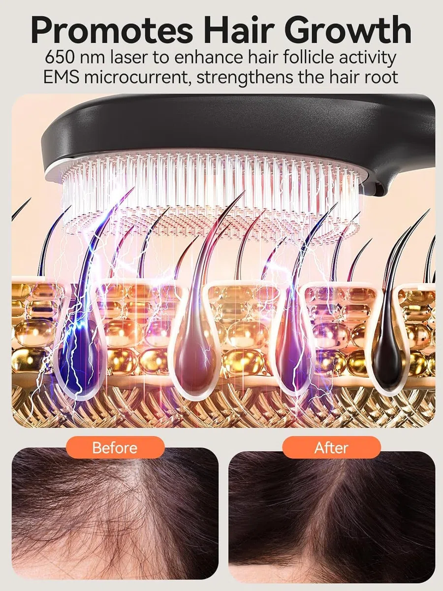 TOUCHBeauty Brosse Laser Rouge/Bleue & Ions Négatifs – Lissage,anti-graîcheur & anti-chute,Favorise la pousse des cheveux et rend la chevelure plus dense,USB-C, étanche
