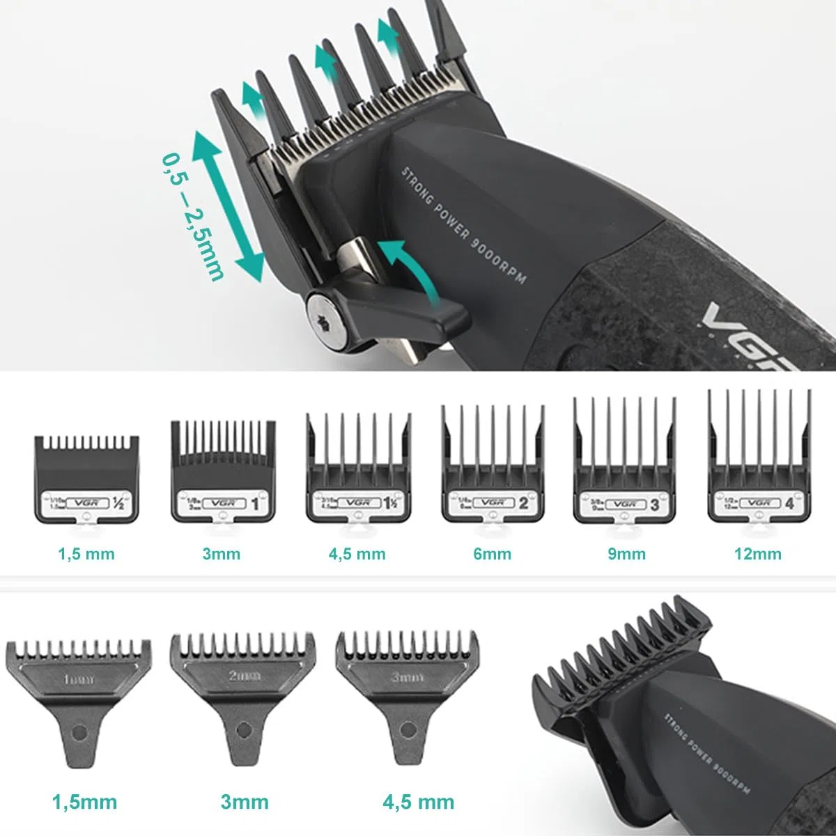 VGR 640 S3 Tondeuse Cheveux Homme Professionnel, Rechargeable Tondeuse Finition et Rasoir À Grille Kit de Coupe, Kit Coiffure Machine Sans Fil avec Écran Led pour Barbier et Usage Domestique, Vert