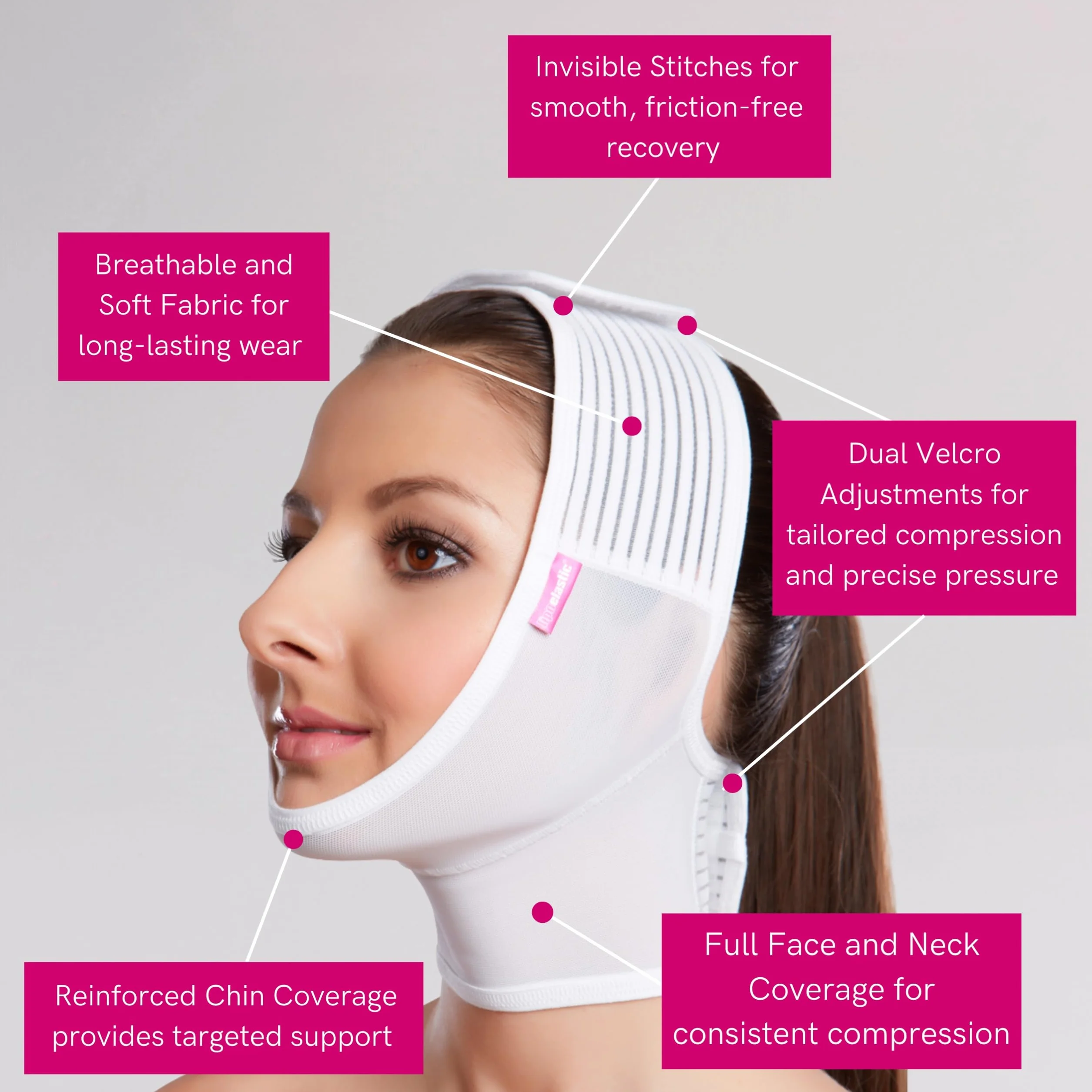 LIPOELASTIC Guaina facciale bianca con due chiusure (Blanc, S)