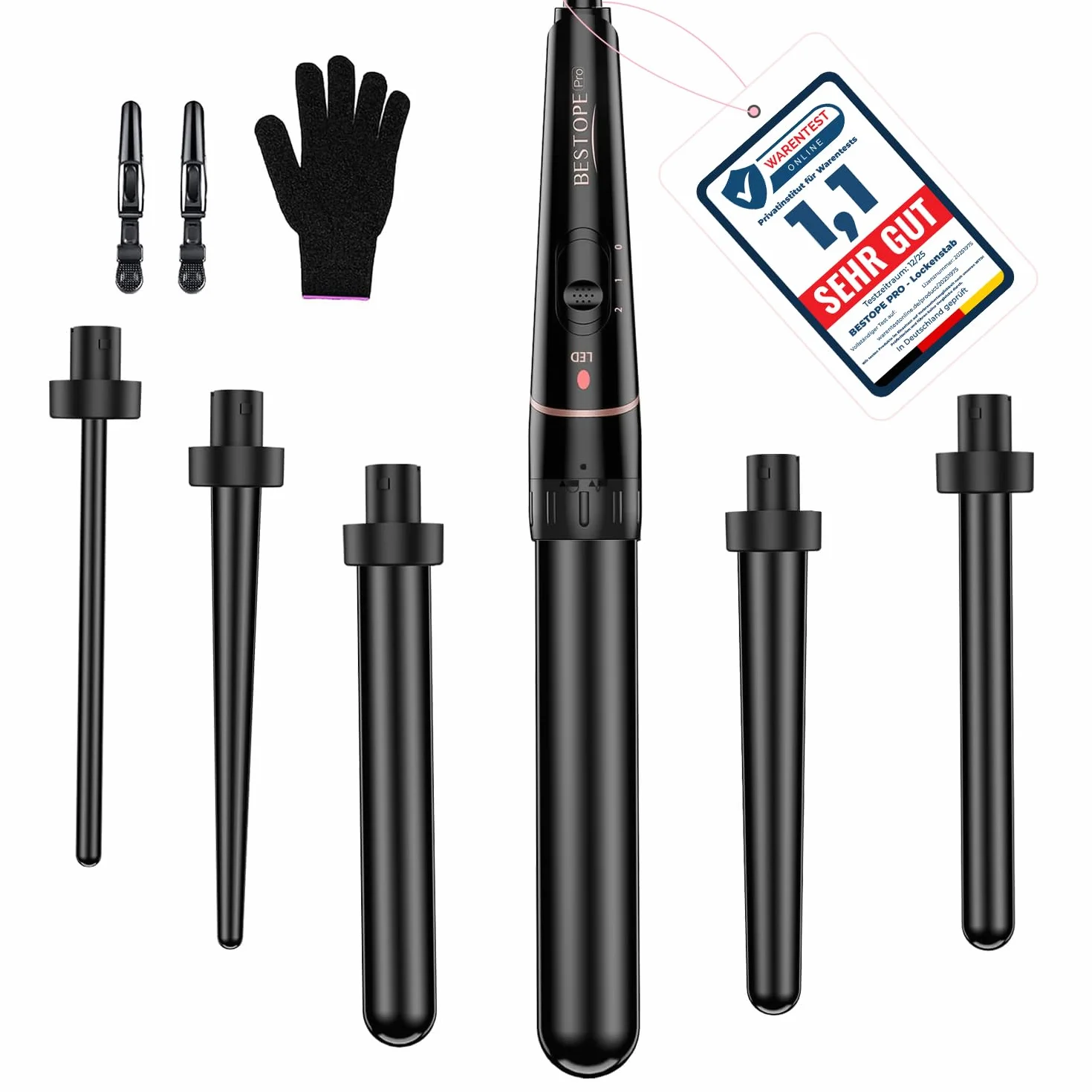 Set de Fer à Boucler pour Cheveux, BESTOPE PRO 6 en 1 Boucleur a Cheveux (10-32mm), Chauffage Rapide (30s), 2 Températures pour Tous les Types de Cheveux, Extinction Automatique en 60min