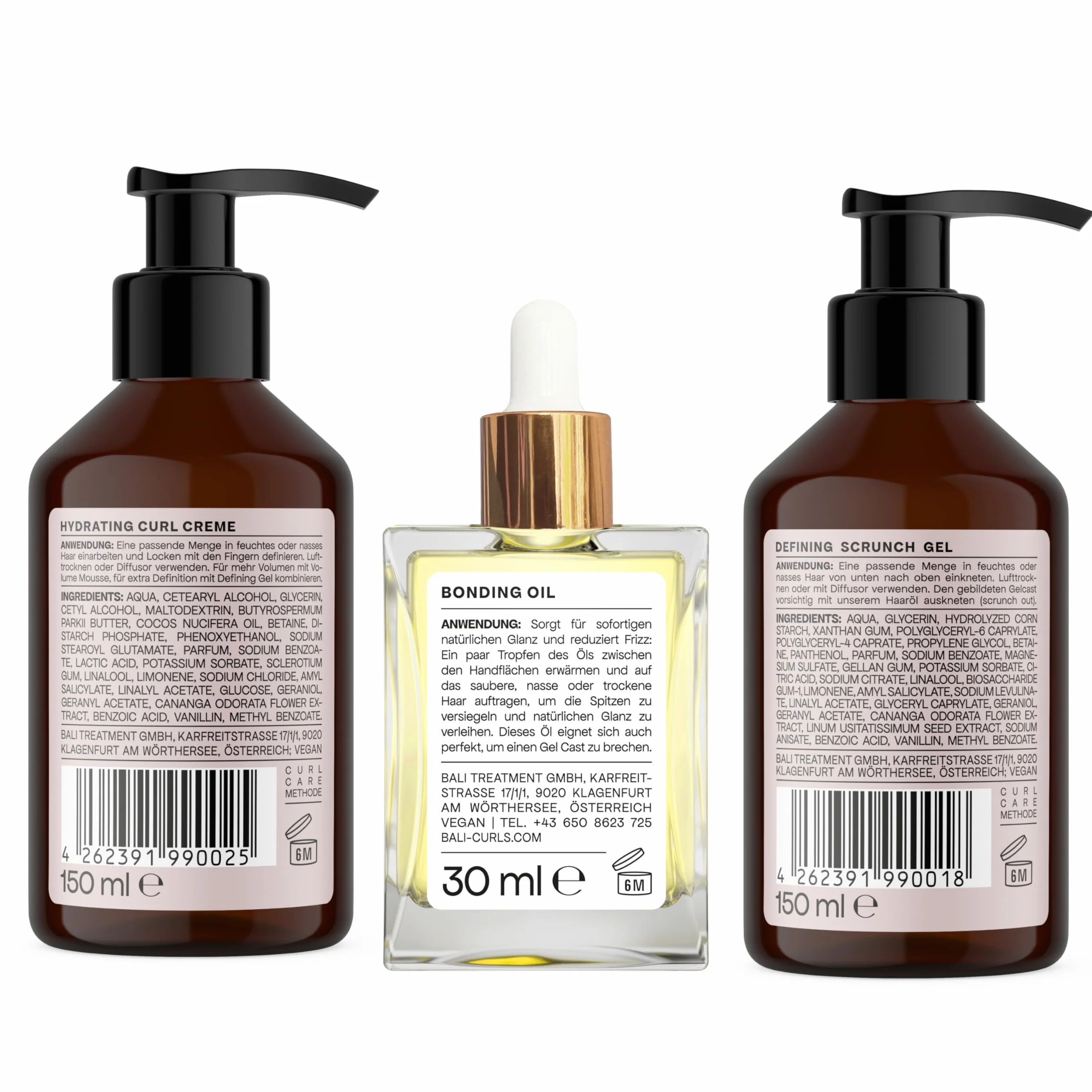 BALI CURLS Set Gel définissant les boucles Crème hydratante Huile de liaison Kit soin boucles 150 ml 30 ml