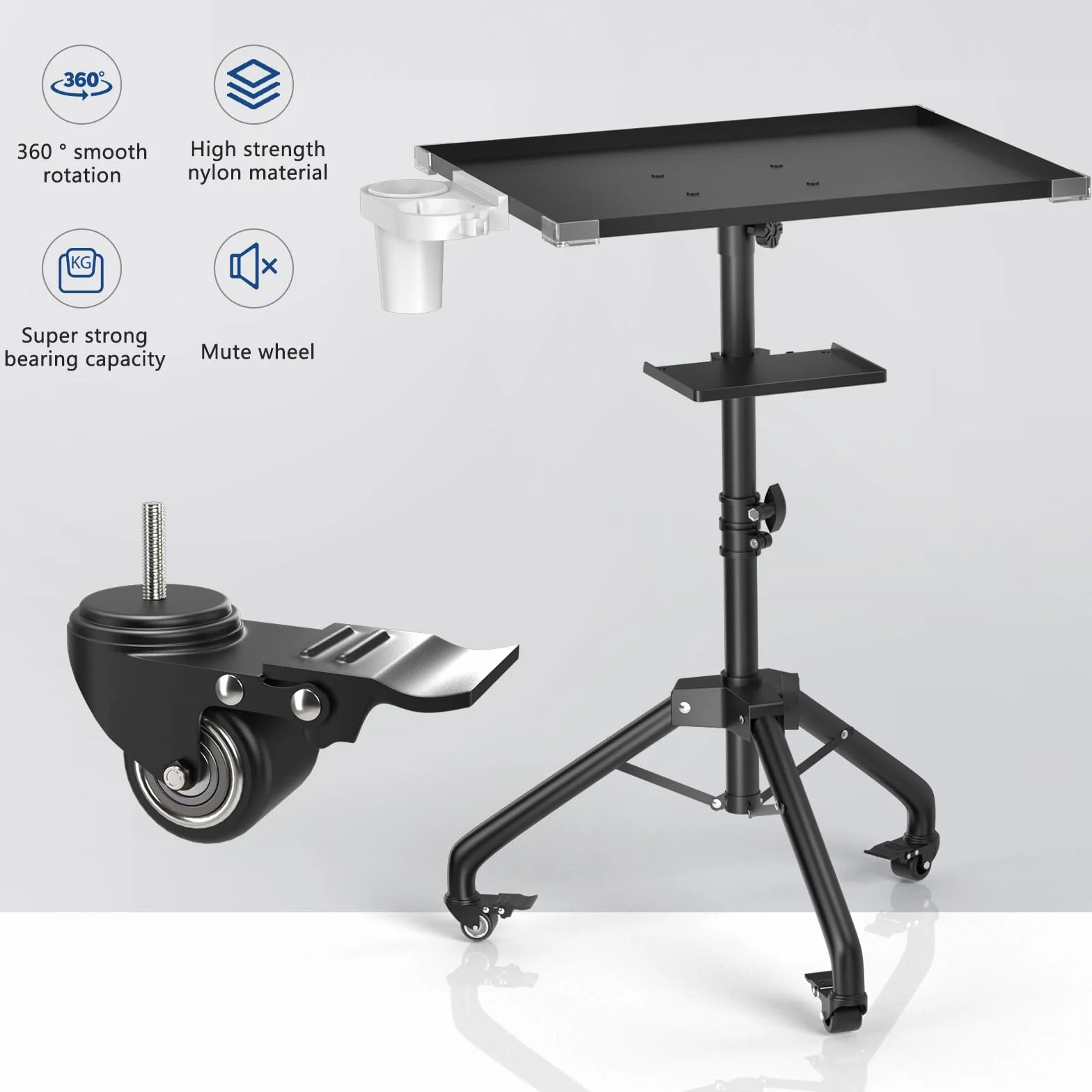 ZHOOGE Plateau de salon sur roulettes avec support, plateau de service de salon réglable en hauteur avec roue universelle silencieuse à 360 degrés pour travaux de tatouage, spa et plateau dentaire