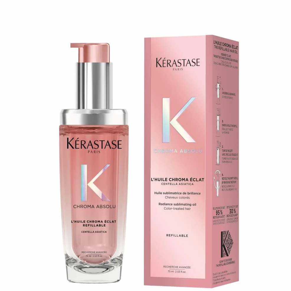 KÉRASTASE Chroma Absolu L'Huile Chroma Éclat Rechargeable Huile Capillaire Brillance Multi-Usage Soin Thermo-Protecteur Sans Rinçage Cheveux Colorés