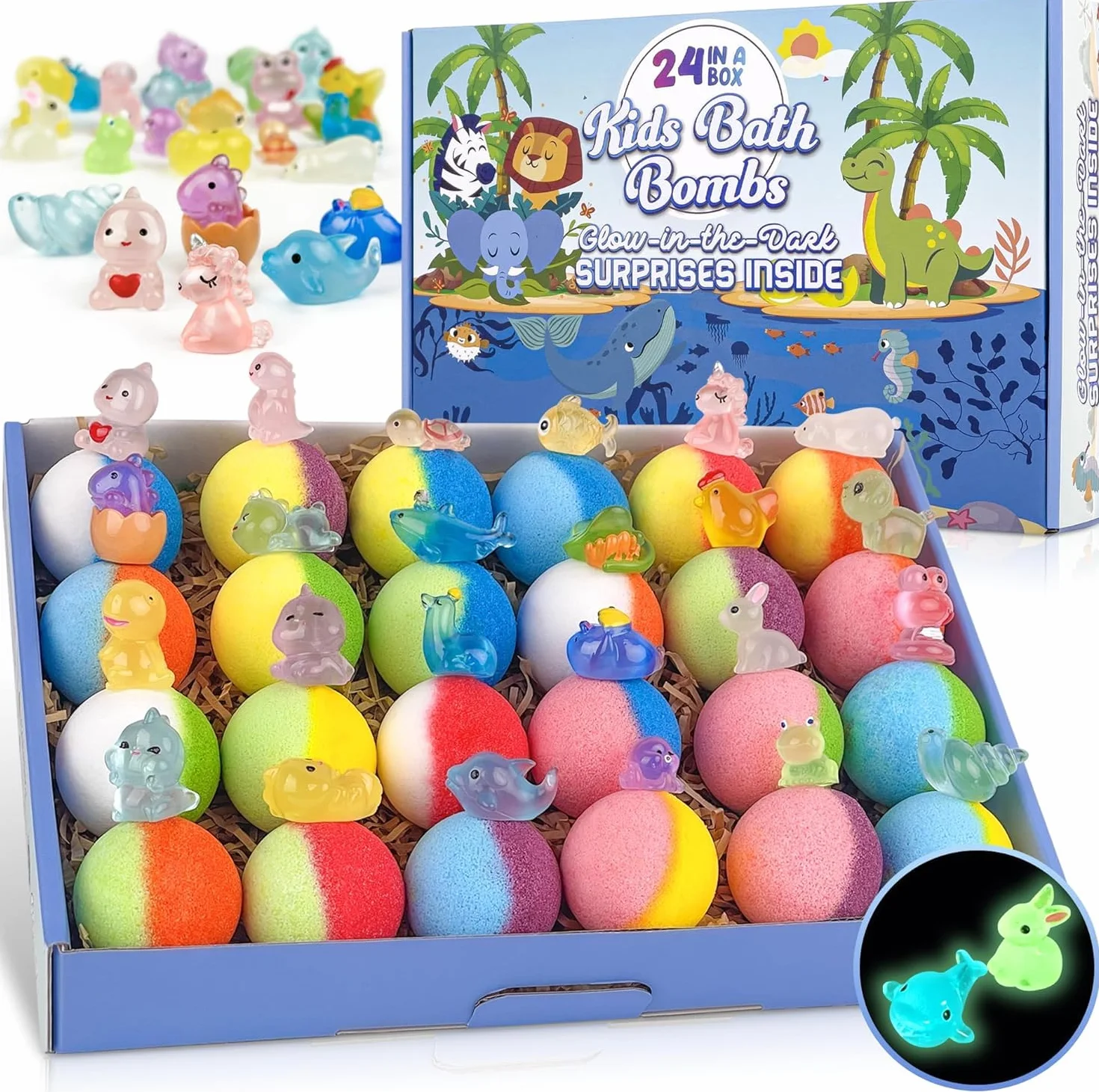 Bombes de bain pour enfants 24 pièces phosphorescentes naturelles et biologiques
