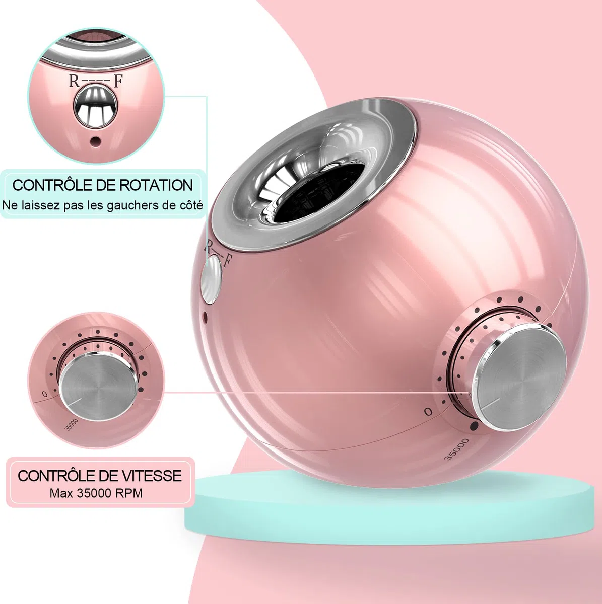 Delanie Ponceuse pour Ongles Professionnel Electrique 35000RPM pour Manucure/Pédicure avec 6 Embouts pour Retirer Vernis et Gel(Ros)