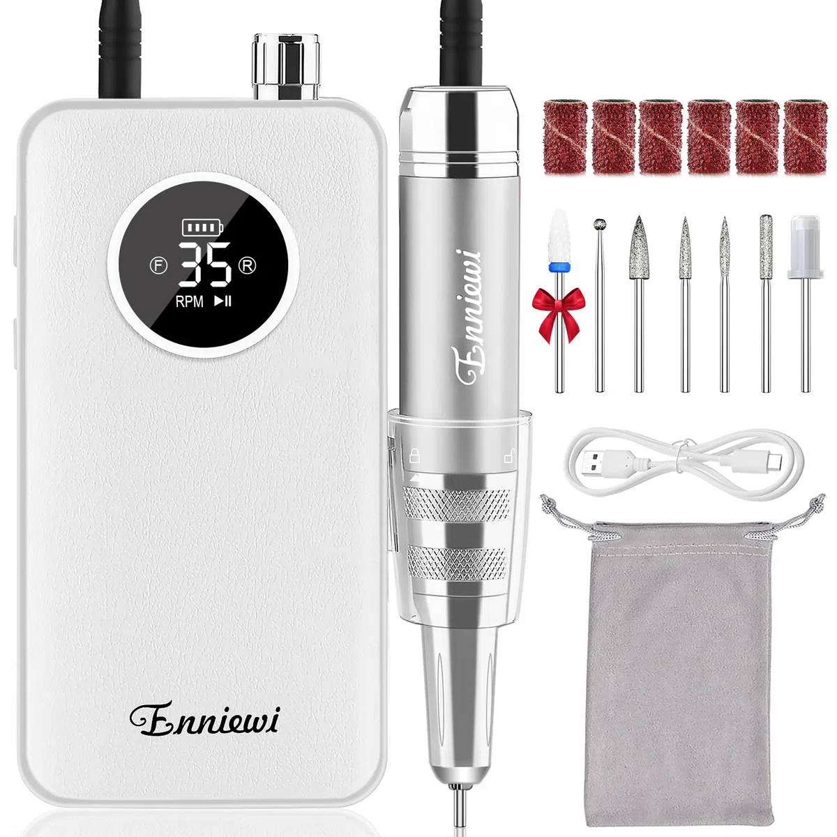Ponceuse pour Ongles Électrique Professionnelle 35000 Tours Rechargeable pour Acrylique/Gel, Manucure/Pédicure Silencieuse - Salon/Maison (Blanc Pur)