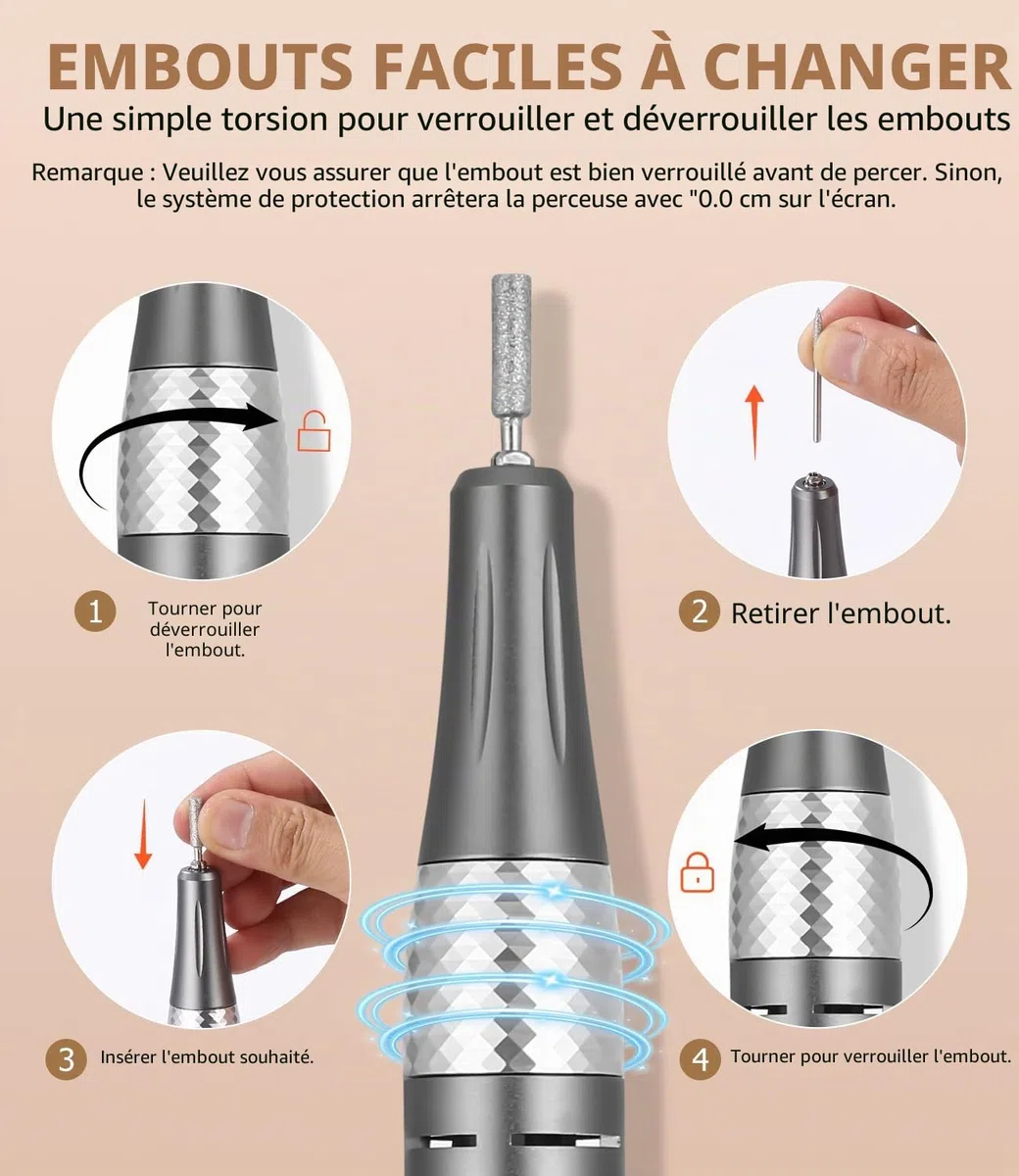 45,000RPM Ponceuse pour Ongles Professionnelle, Lime A Ongle Electrique, Ponceuse Ongles Set, Ensemble d’accessoires Kit avec Manucure Pédicure, pour Salon, Usage Maison