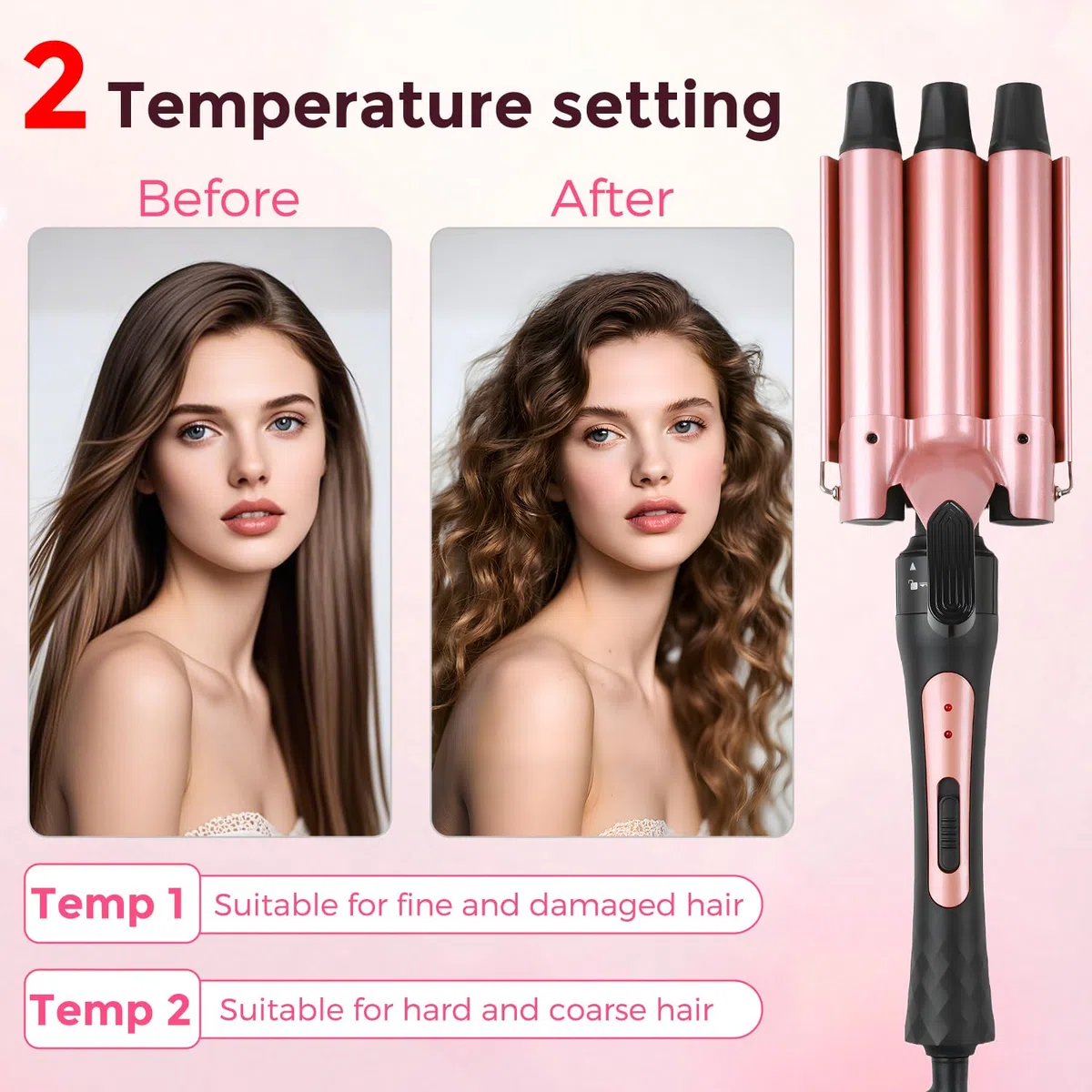 Set de fers à friser 5 en 1, fer à onduler avec brosse à friser multifonction et 4 bigoudis interchangeables revêtement céramique (9-32mm), Réchauffement rapide, noir or