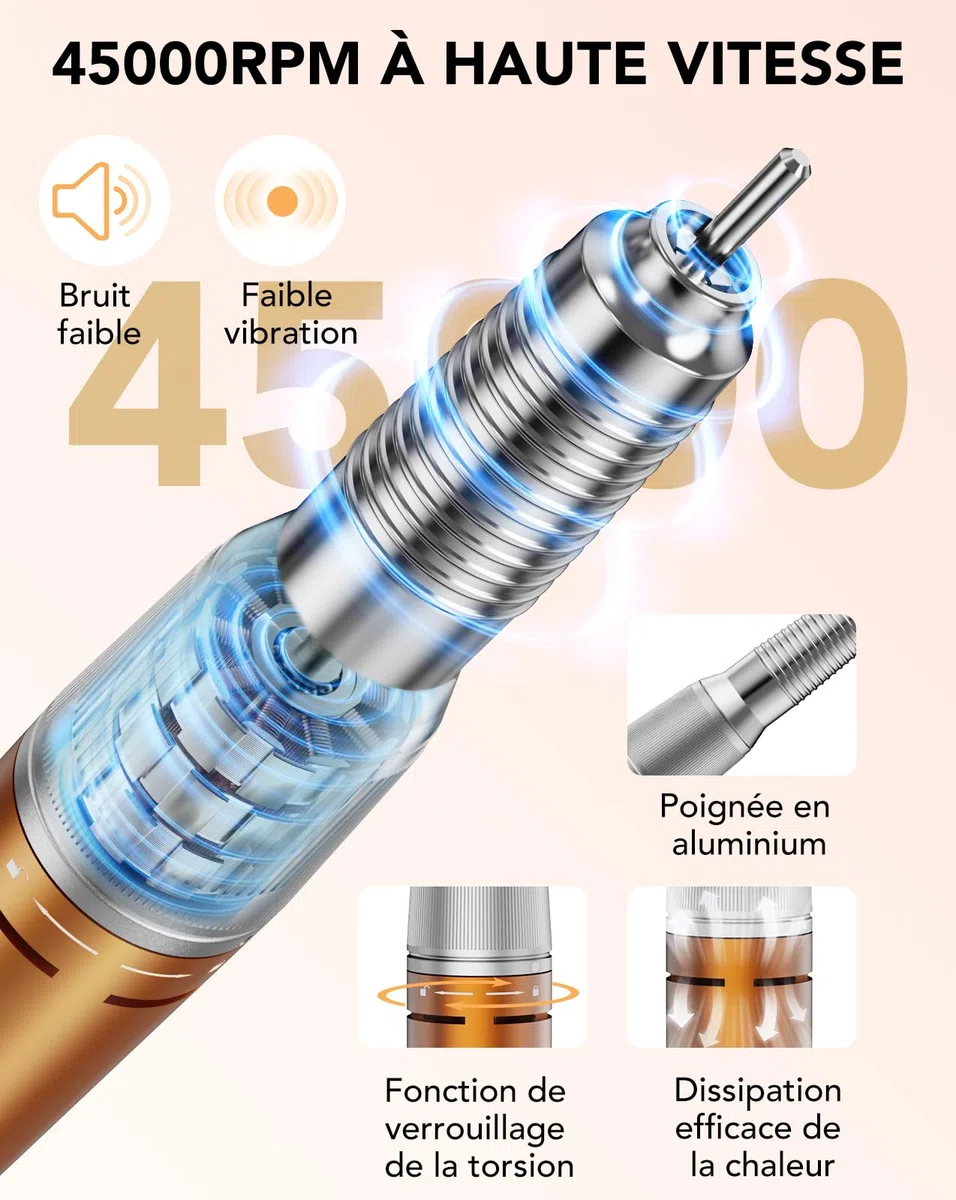 Ponceuse pour Ongles Professionnel: 45000 RPM Ponceuse Ongle avec Pédale & Écran LED, Vitesse Réglable F/R, 10 en 1 Lime a Ongle Electrique pour Acrylique/Gel, Ponceuse Manucure pour Salon/Maison