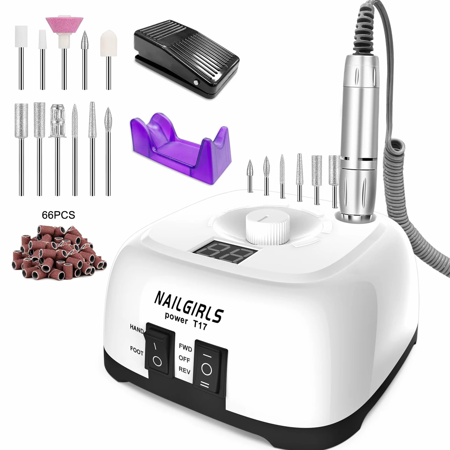 NAILGIRLS Ponceuse Professionnelle 35000RPM 11 en 1, Vitesse Réglable avec Écran LCD pour Manucure/Pédicure