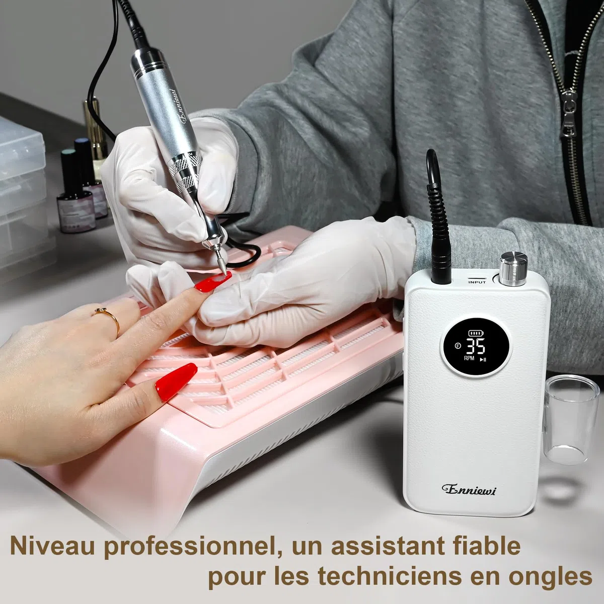 Ponceuse pour Ongles Électrique Professionnelle 35000 Tours Rechargeable pour Acrylique/Gel, Manucure/Pédicure Silencieuse - Salon/Maison (Blanc Pur)
