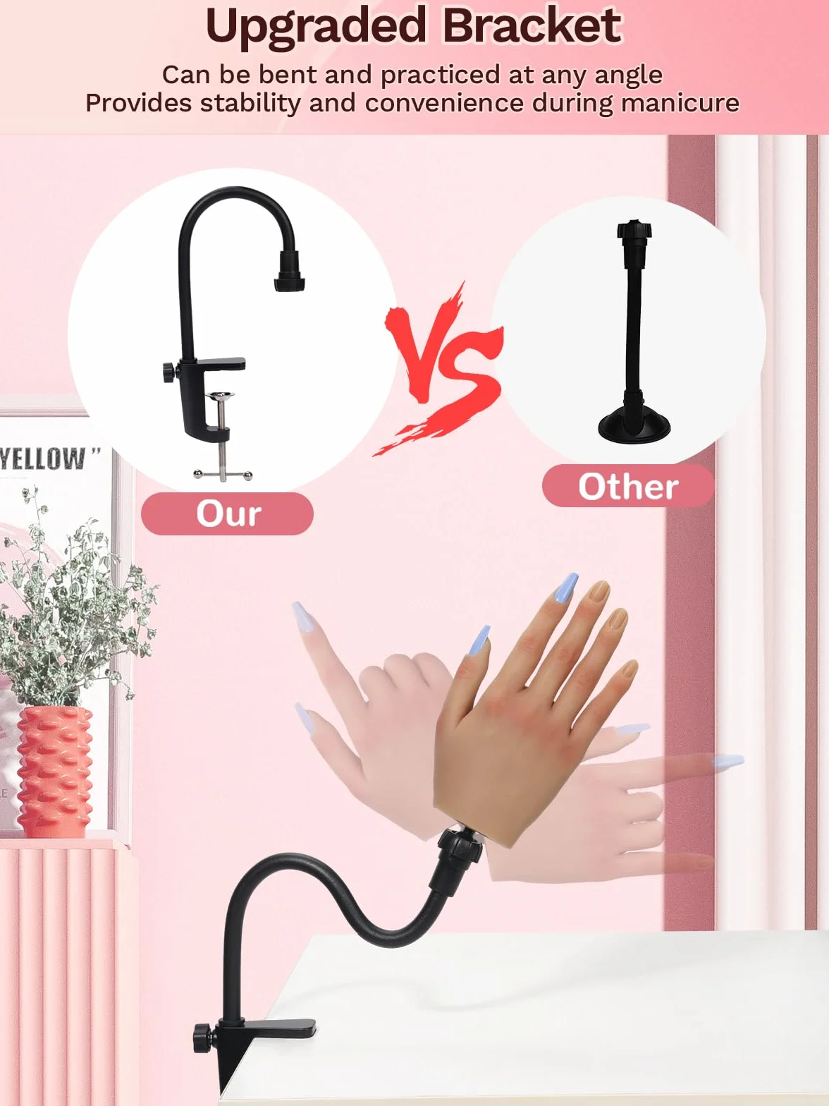 Main d'Entrainement Manucure: Ajustable Silicone Mains d Entrainement Ongles avec 240 Pièces 3XL Clair Faux Ongles - Flexible Faux Ongle Main Entrainement pour Domicile - Nature