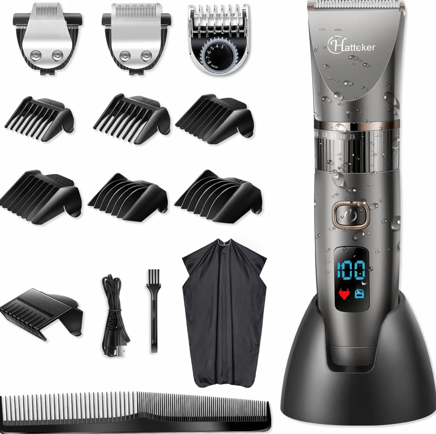 Hatteker Tondeuse Cheveux Professionnelle Sans Fil 3 en 1 Imperméable Hommes Rasoir Corps